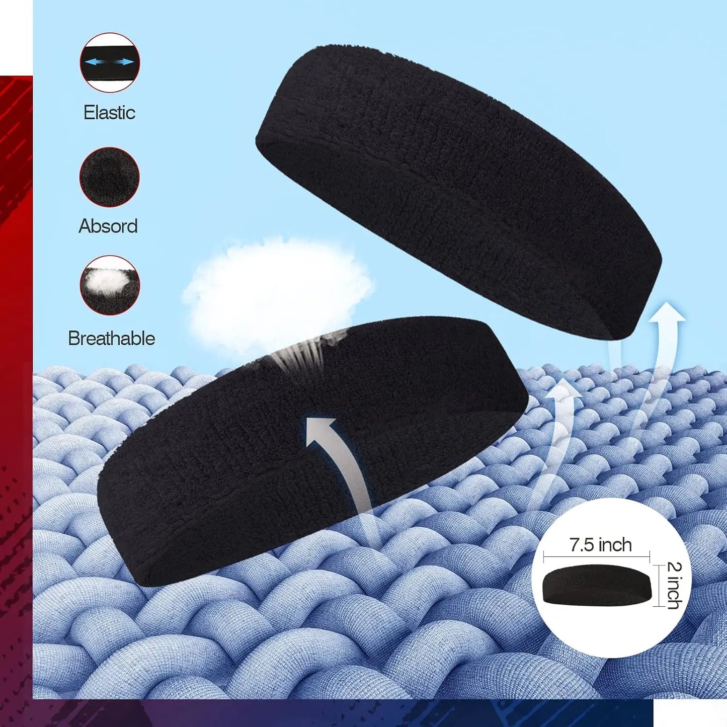 AOLIKES 3PCS Sweatbands Sports Headband - Moisture Wicking Athletic Cotton Terry Cloth Sweatband for Tennis, Basketball, Running