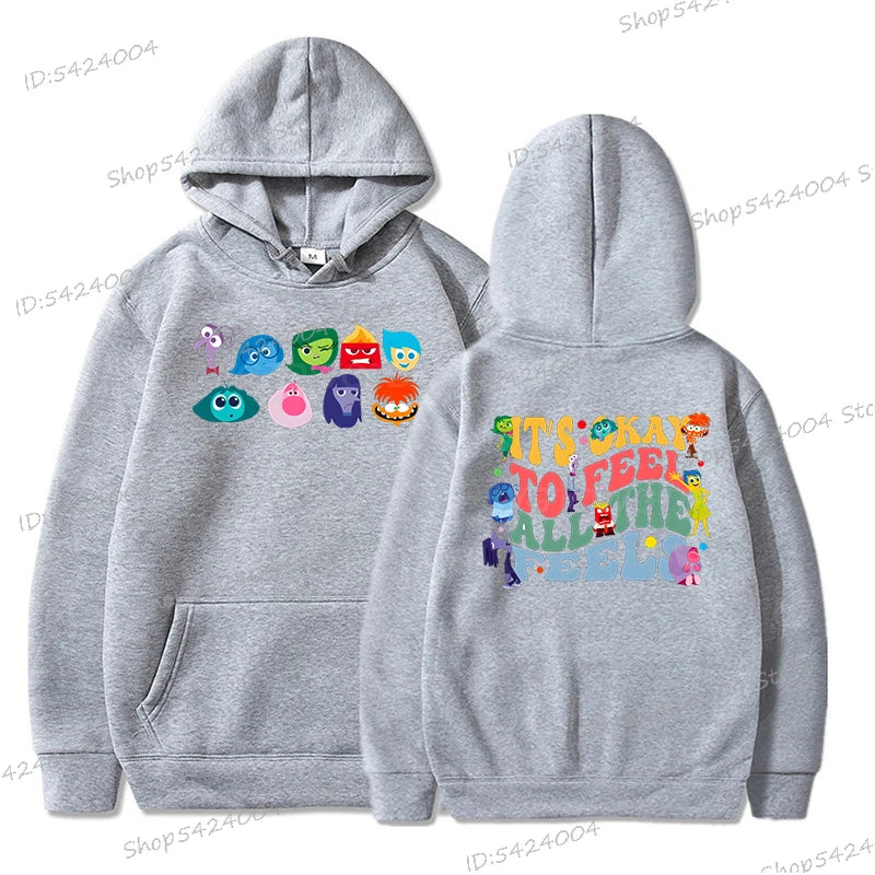 Anime Inside Out Vintage Print Hoodie It's Okay To Feel All The Feels Tracksuit Autumn Long Sleeve Disney Movie Women Men Hoody