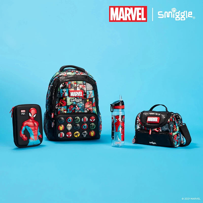 Smiggle Marvel Superhero Spider-Man Children Stationery School Bag Lunch Bag Lunch Box Pencil Box  Water Cup Student Gift
