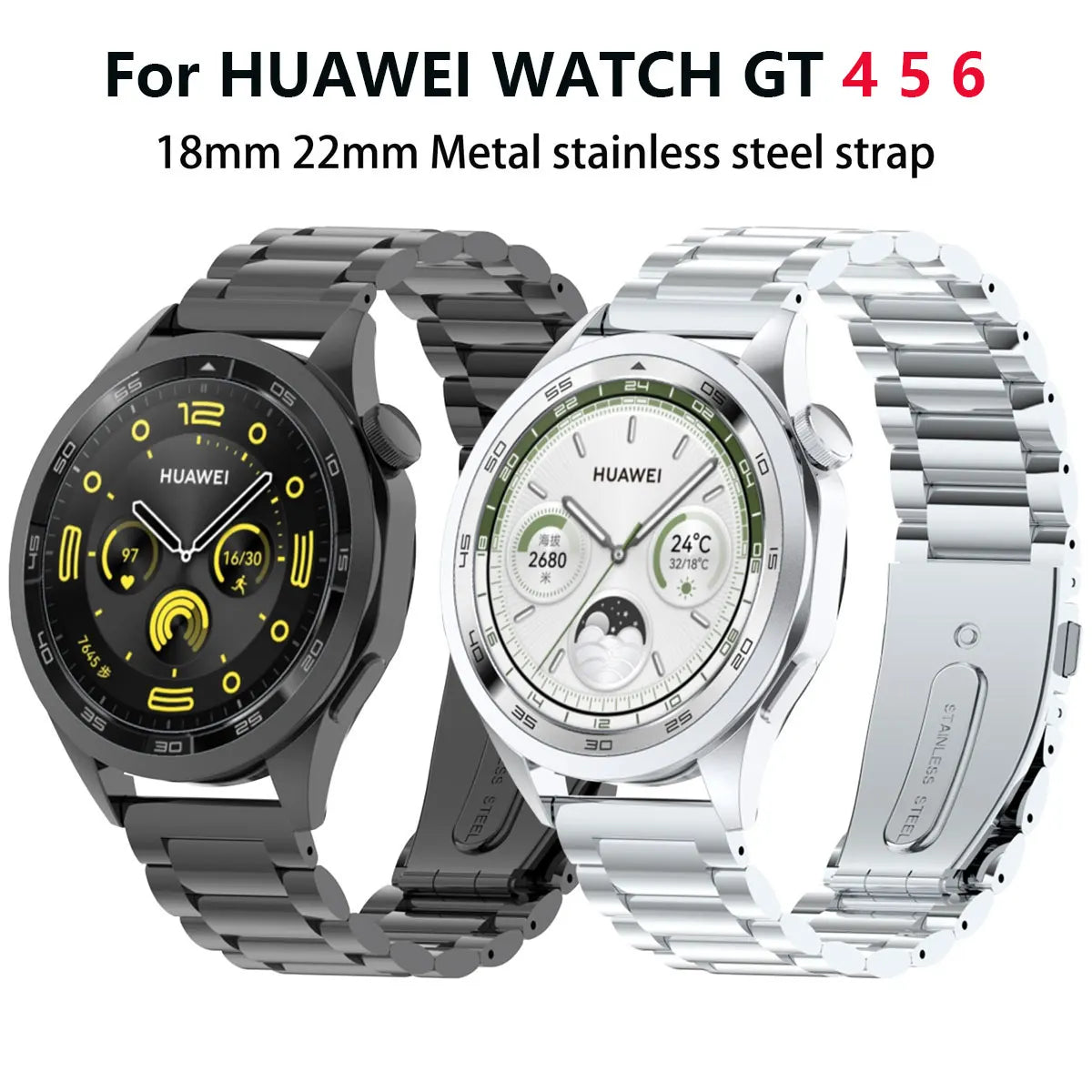 For HUAWEI Watch GT 4 5 6 Band, 18mm 22mm Metal Stainless Steel Replacement Strap for Men Women, HUAWEI WATCH GT 41mm 46mm strap
