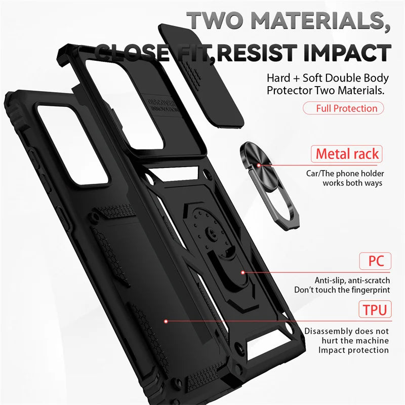 Silde Lens Armor Shockproof Phone Case For Samsung Galaxy S20 Ultra S20 Plus S 20 FE S20+ Magnetic Car Holder Ring Protect Cover