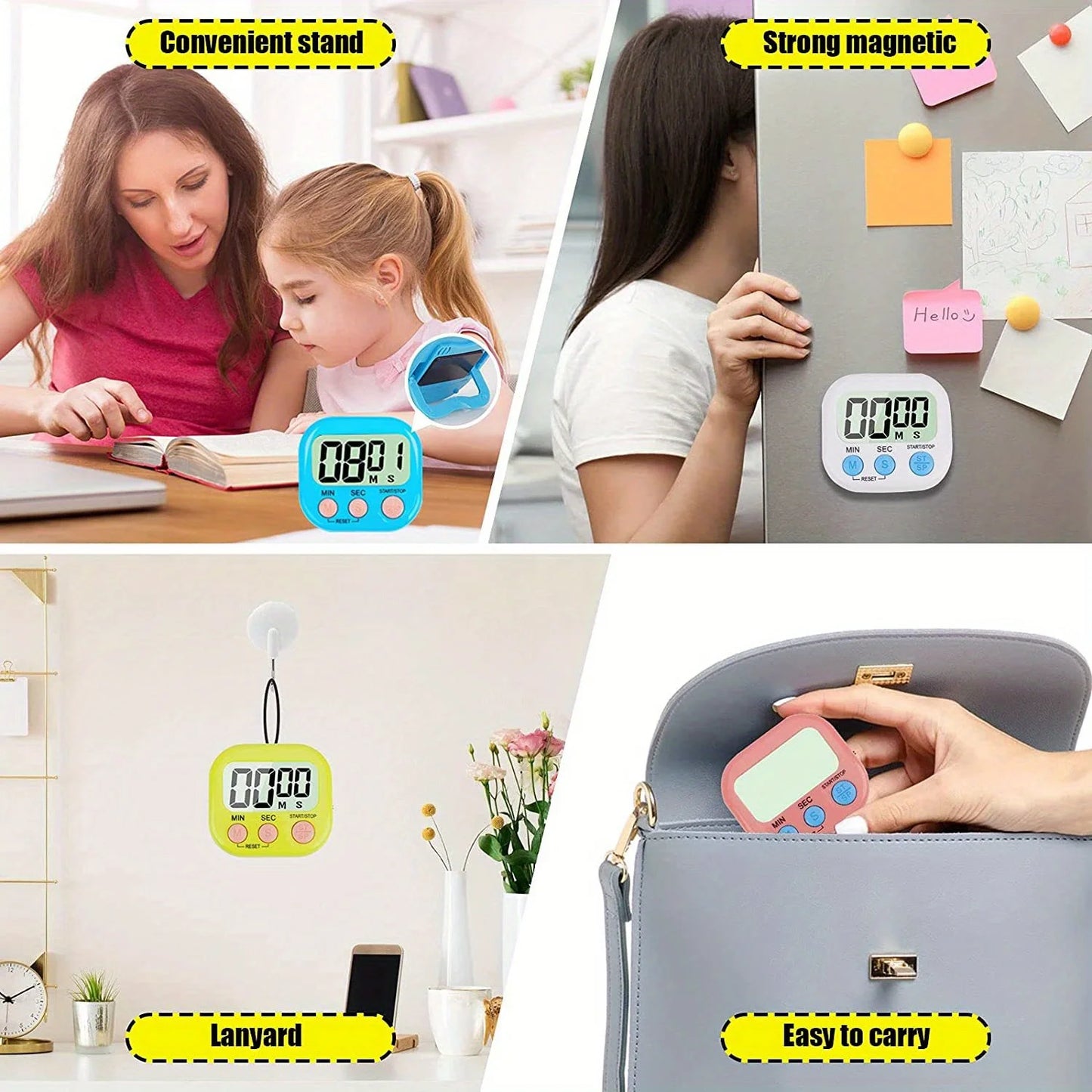 Multi-Function Electronic Timer, Big LCD Display The Loud/Silent Switch Countdown Timer, In Break Time, Cooking, Gym, Meeting