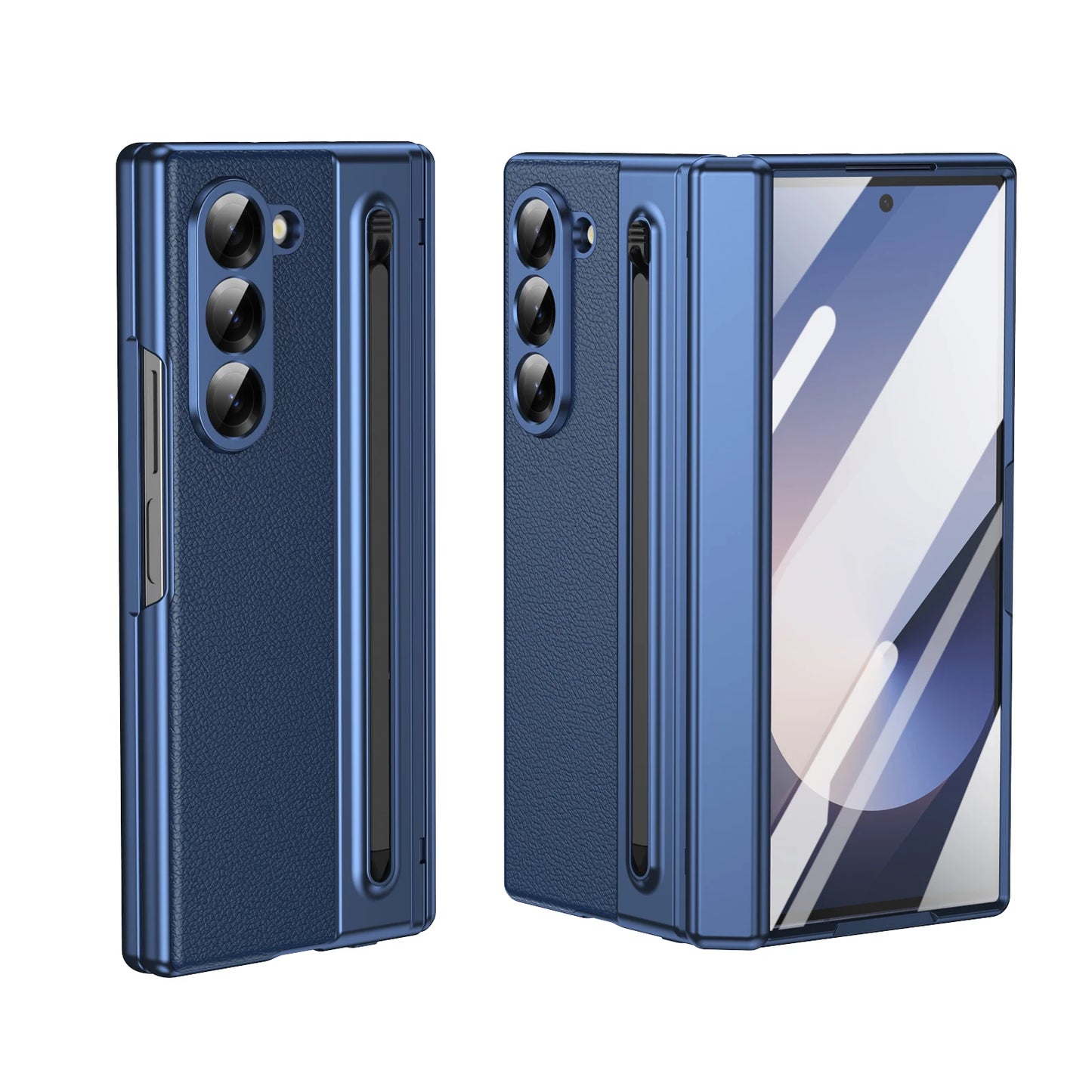 For Samsung Galaxy Z Fold 7 6 5 4 3 Leather Hinge Phone Case Outer Screen Glass S Pen Slot Protective Cover for Galaxy Z Fold 7