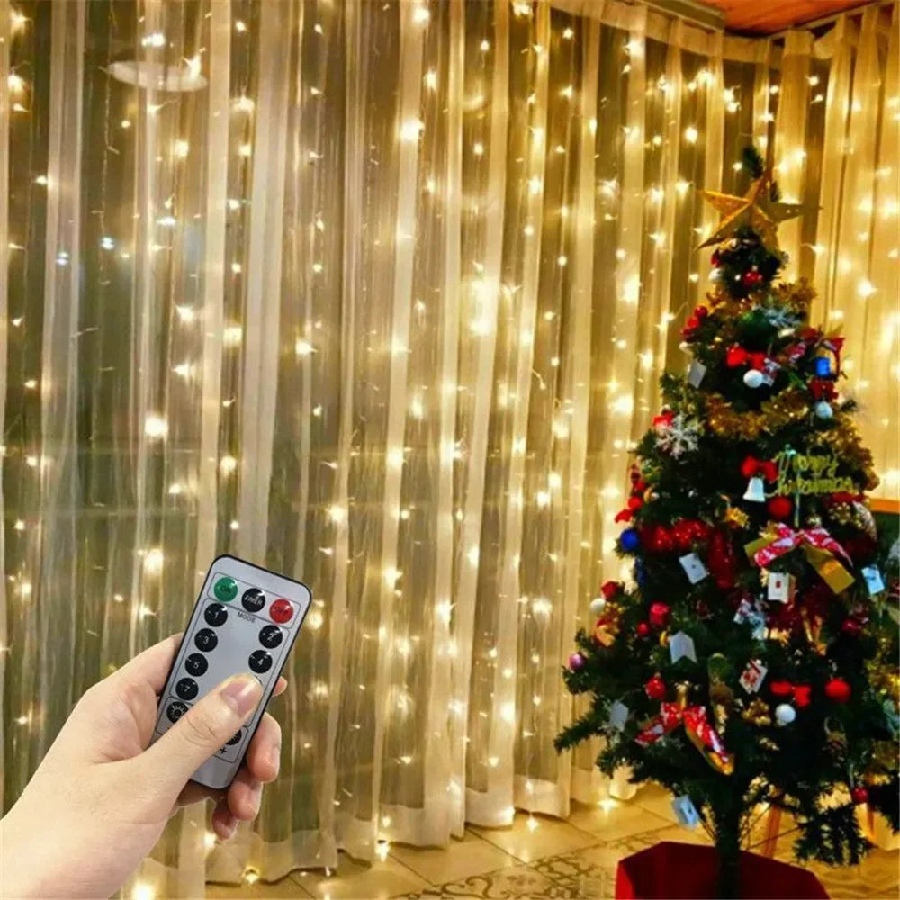 Christmas Lights LED Fairy String Curtain Lights 8 Mode Remote USB Festoon Christmas Decor For Home Holiday New Year Lamp