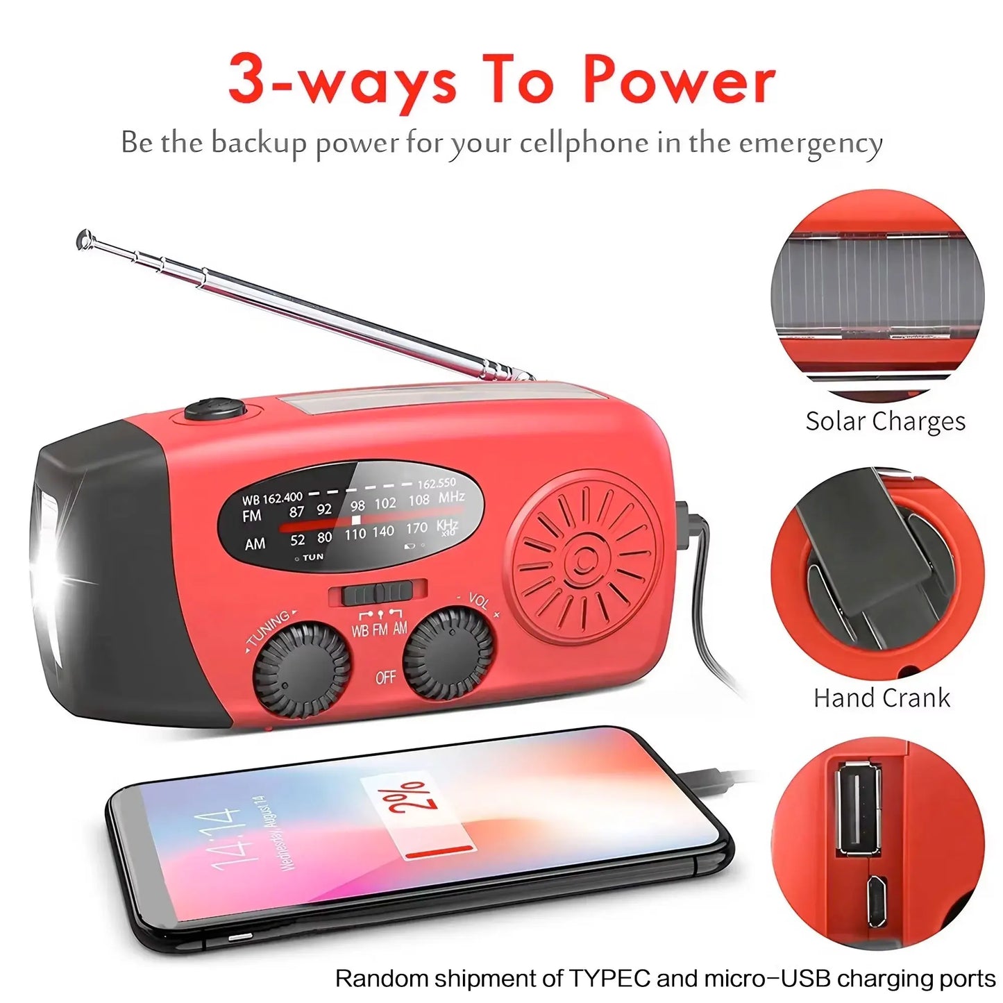 STONEGO Multifunctional FM/AM/WB Radio Outdoor Emergency Hand-crank Generator Solar Mobile Phone Charging Lighting Table Lamp