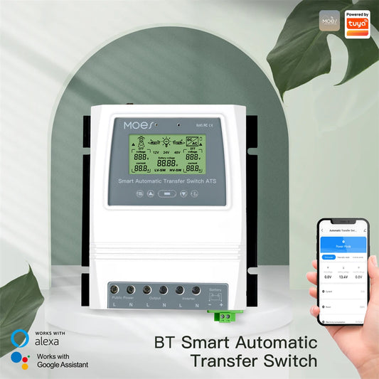 MOES Tuya Smart Dual Power Controller Automatic ATS Transfer Switch for Off Grid Solar Wind System ATS DC 12/24/48V AC 110/220V