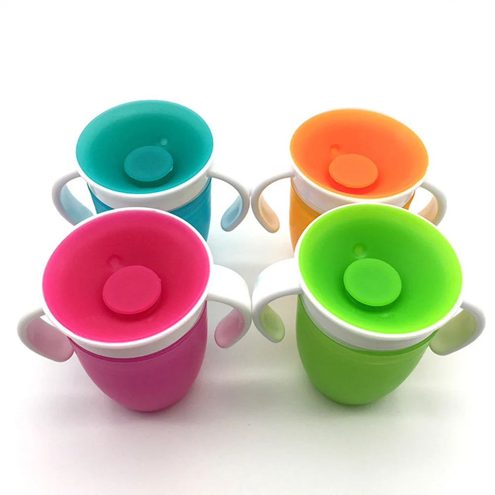 Baby Water Cups 360 Degrees Rotated Baby Learning Drinking Cup with Double Handle Flip Lid Leakproof Infants Water Cups Bottle