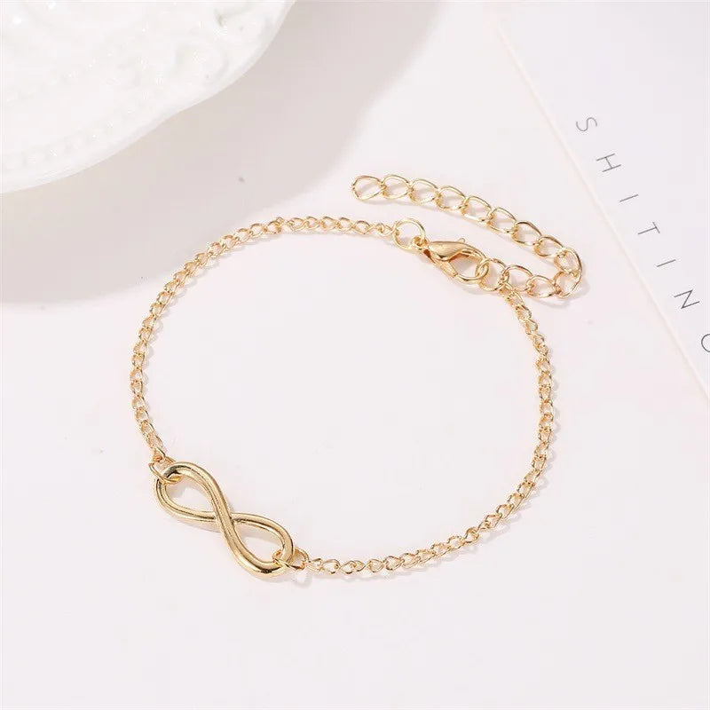 2024 Simple Alloy 8 Words Infinity Braided Adjustable Bracelet Friendship Couple Chain Charm Bracelets for Women Fashion Jewelry