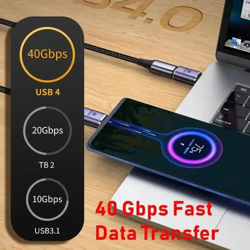 USB4.0 40Gbps OTG type C 90 degree Adapter 100W 5A USB C to Type C Fast Charging Converter USB C Data Adapter For Macbook 8K60HZ