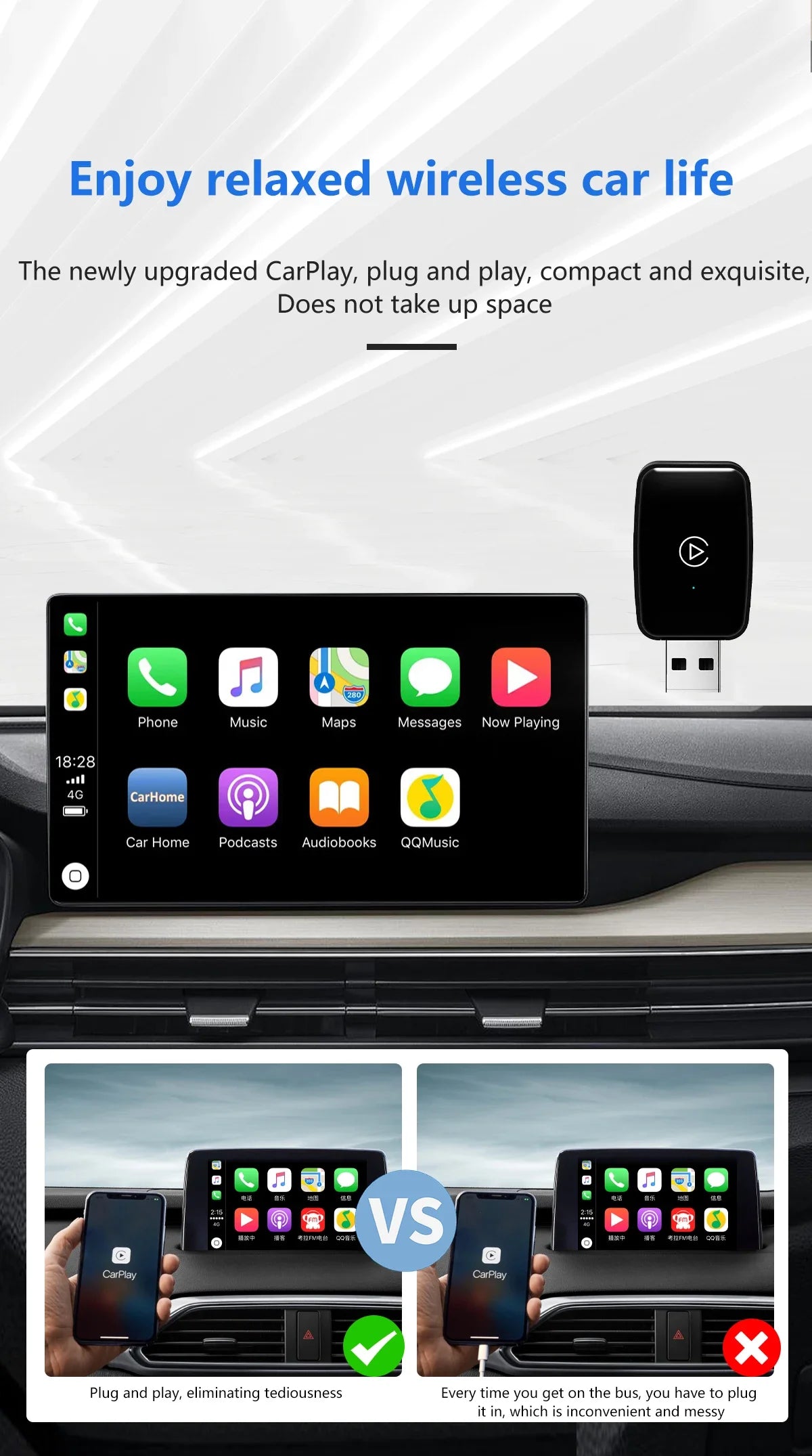 Mini CarPlay Box For Audi Mercedes Volvo Volkswagen Support Bluetooth Wireless Android Auto Connection Charging Siri IOS15