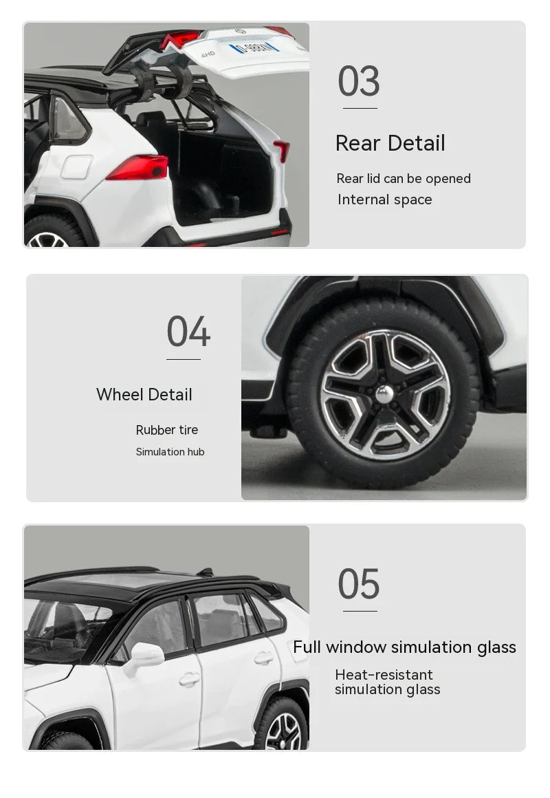 1:32 Diecast RAV4 Car Model - Lights, Sound, Steering! Perfect Kids' Birthday Gift.Off-Road Tundra Truck Toys Ideal for Kids