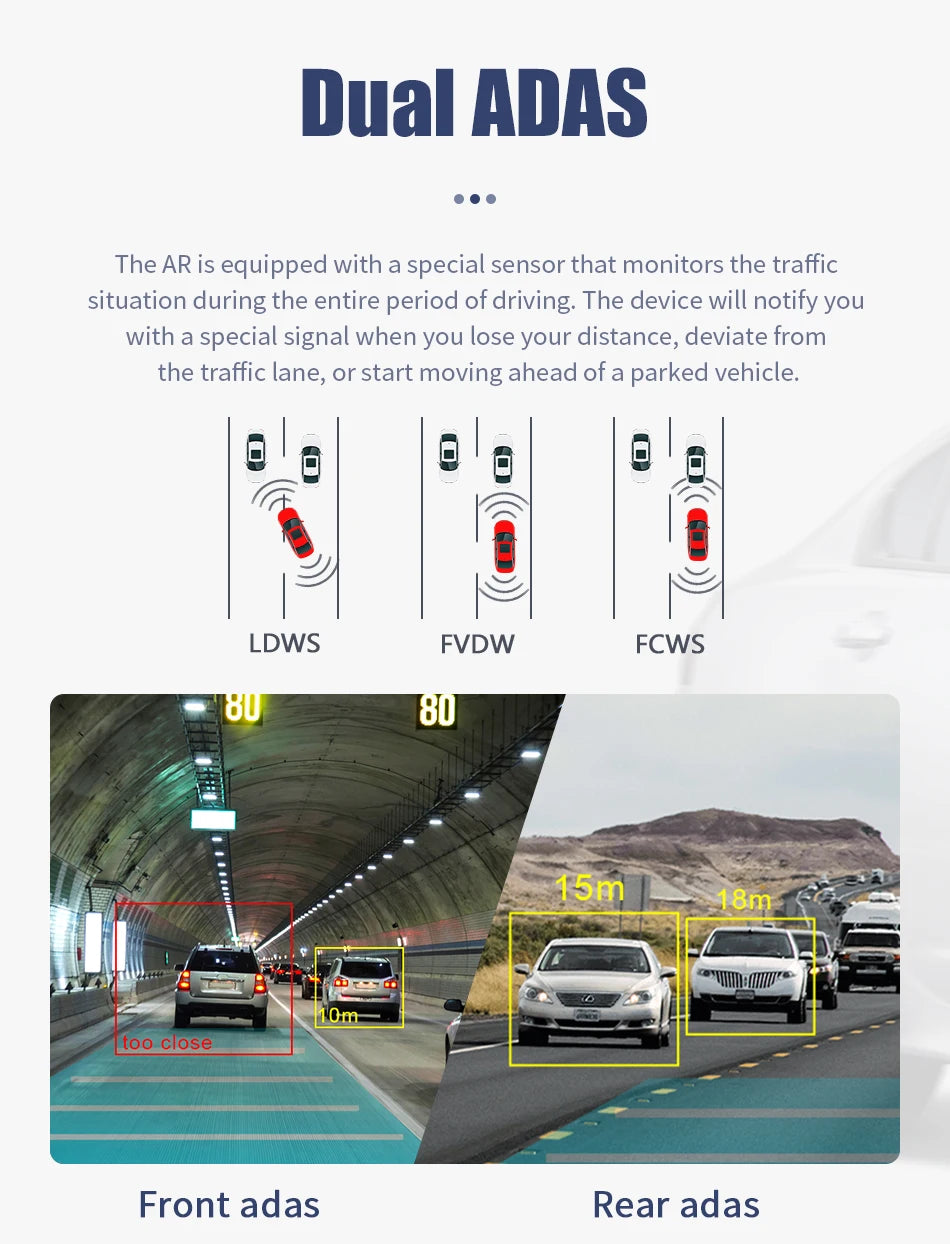 JMCQ USB ADAS Car DVR Dash For Android Auto Multimedia Player Front & Rear Dual Camera Loop Recording Motion Detection Cameras