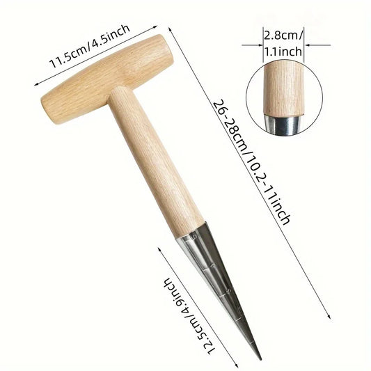 1pc Hand Dibber, Stainless Steel Sow Dibbler With Wood Handle, For Sowing Seeds, Transplanting Plants, Planting Bulbs, Digging