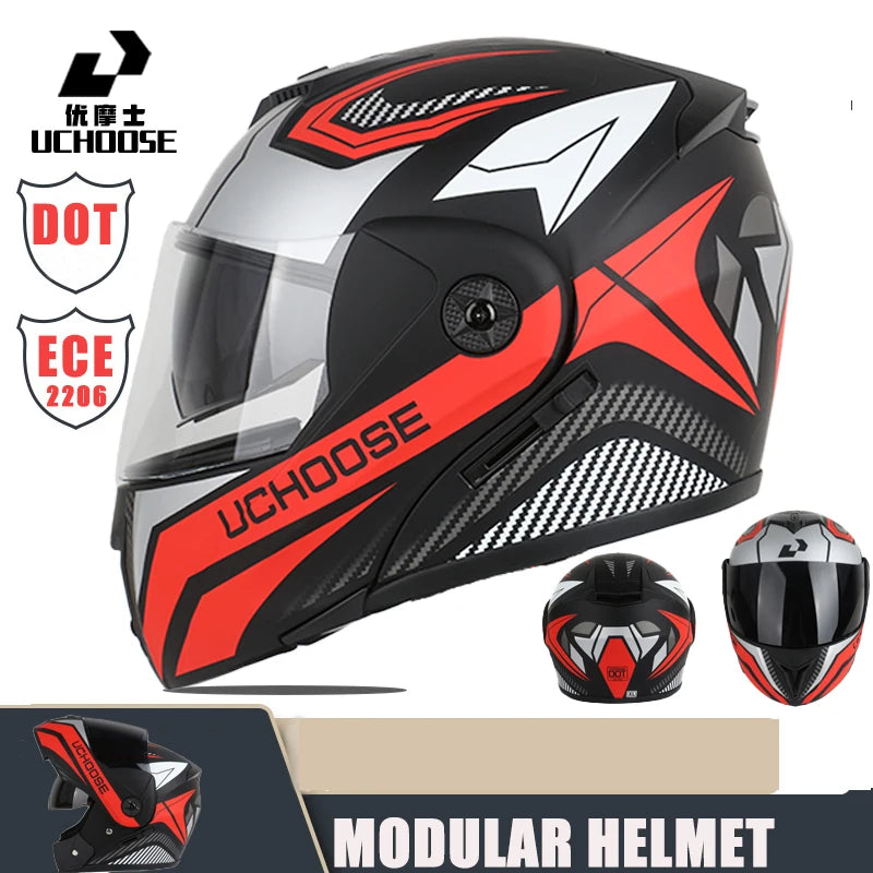 New Modular Motorcycle helmet full face racing with Double sun visor Women man flip up helmet Double lens DOT