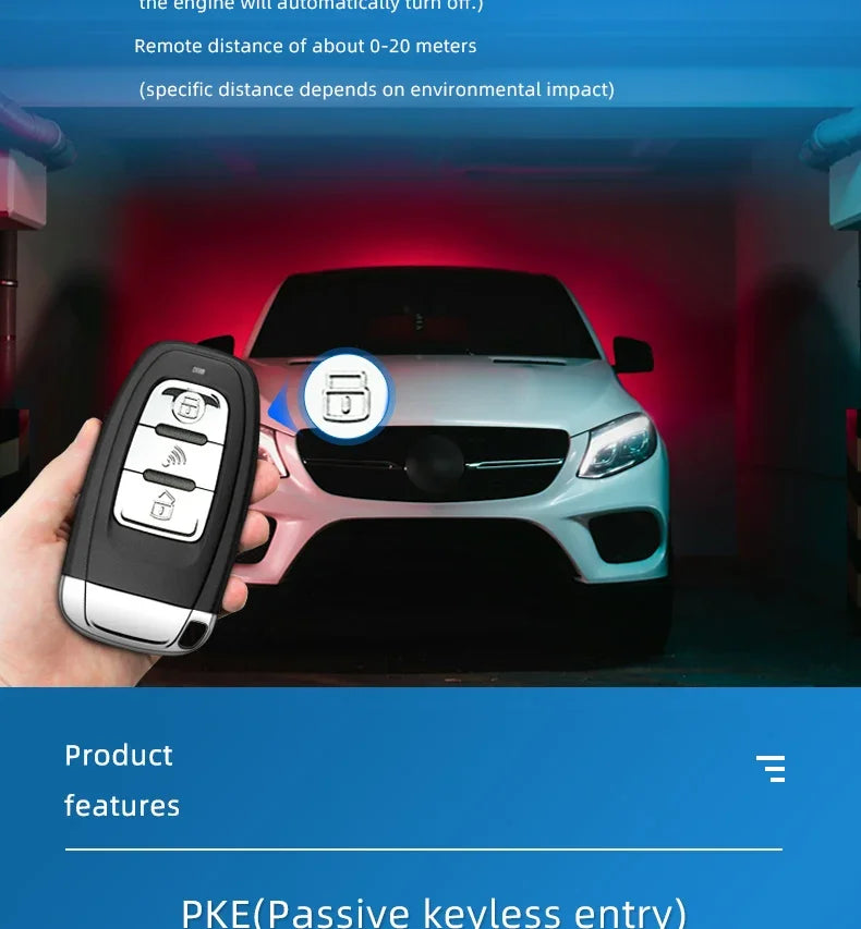 Universal Car Push Button Start Stop Keyless Entry Starter System Cell Phone Bluetooth APP PKE Remote Control Ignition Car Alarm
