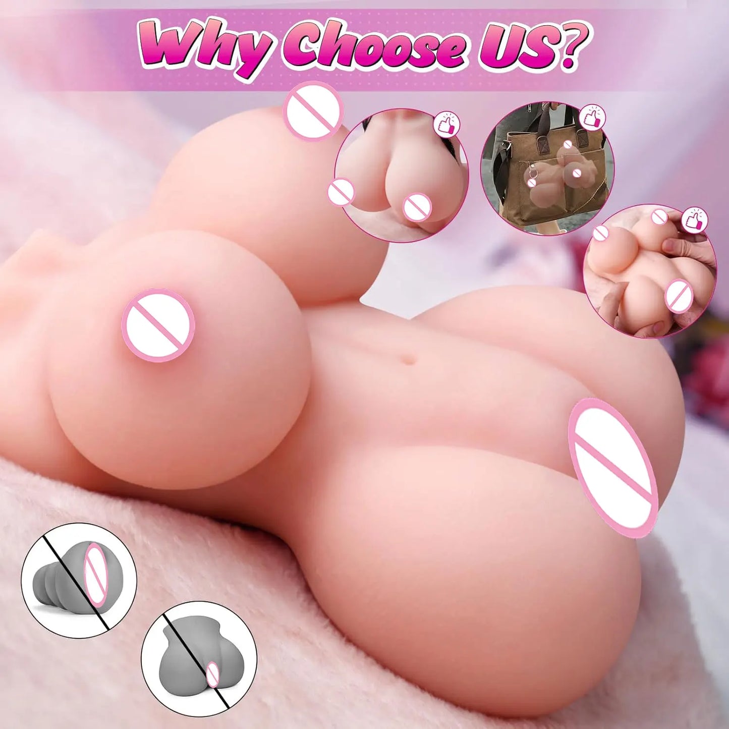 Sex Doll with Flexible Torso Realistic Size Body Skin Texture Soft Buttocks Big Breasts Pubic Area Ass Masturbation Hole for Men