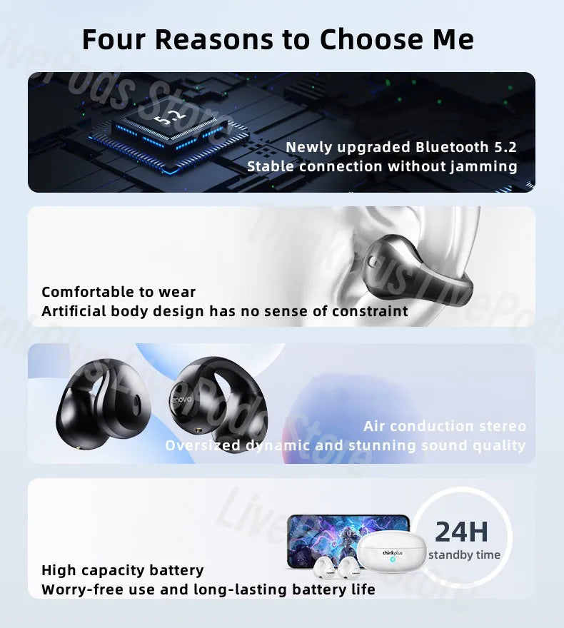 New Lenovo XT83II TWS Wireless Headphones Bluetooth Earphones Earclip Design Touch Control HD Earbuds Sports Headset Original