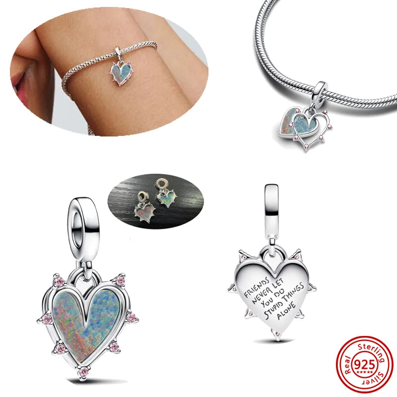 Original 100% 925 Silver Hanging Sloth Climbing Frog Colour Heart School Bead Charms Fit Pantaro Bracelet DIY Jewelry Women Gift