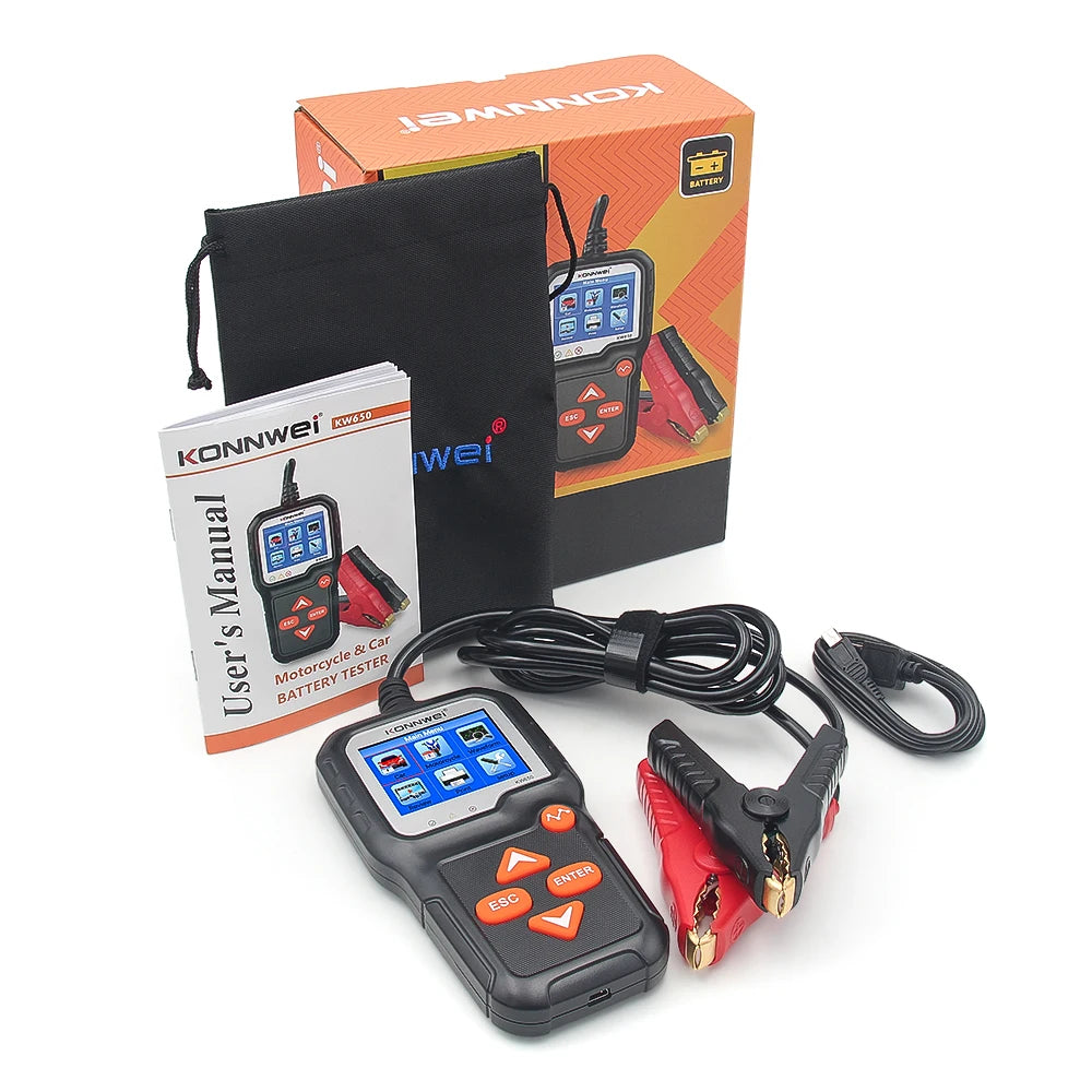 KONNWEI KW650 Car Motorcycle Battery Tester 6V 12V Auto Battery Analyzer 100 to 2000 CCA Car Moto Cranking Charging Test Tool