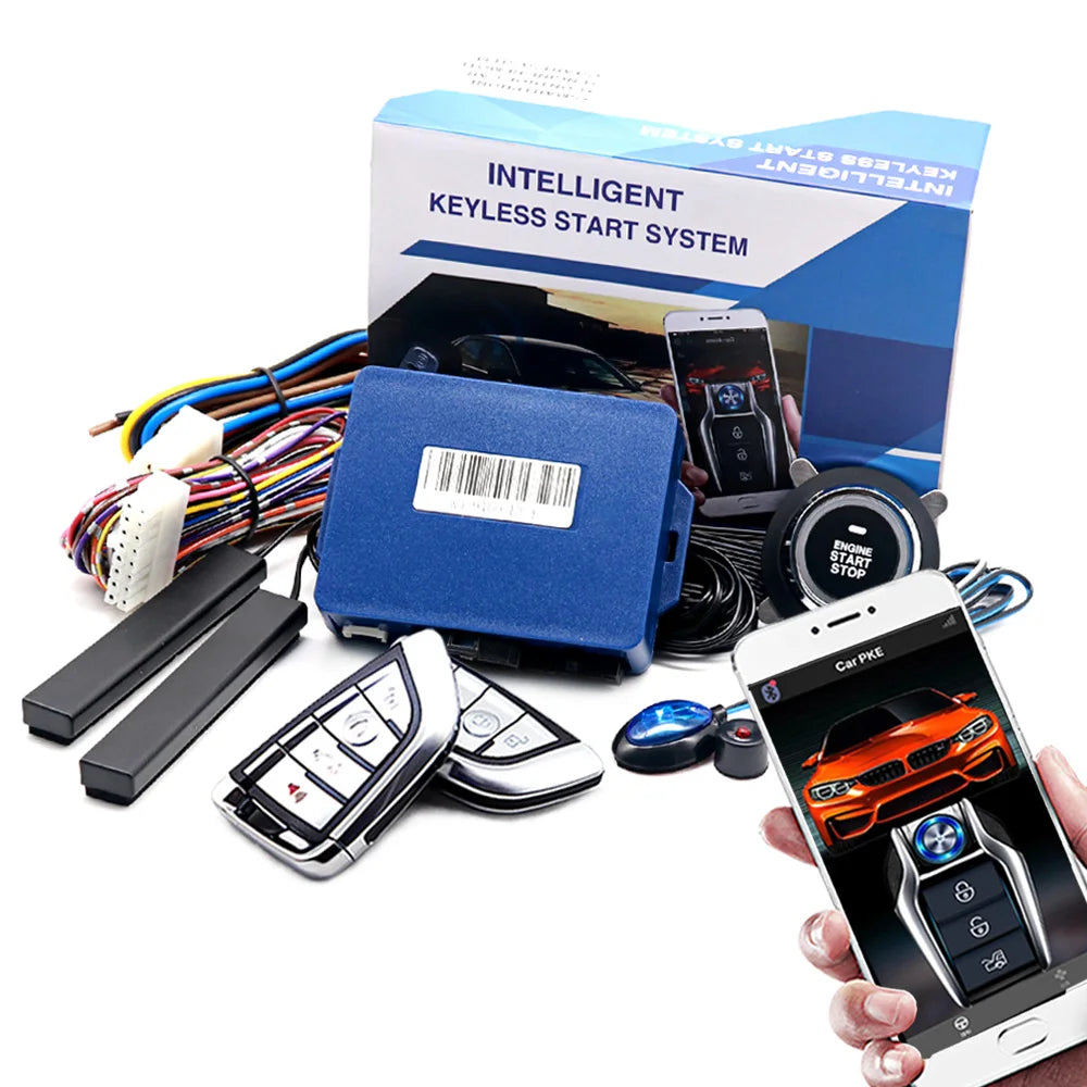 Car Alarm With Autostart Push One Button Auto Start Stop Keyless Entry System Smart Key Remote Start Kit Automotive Accessories