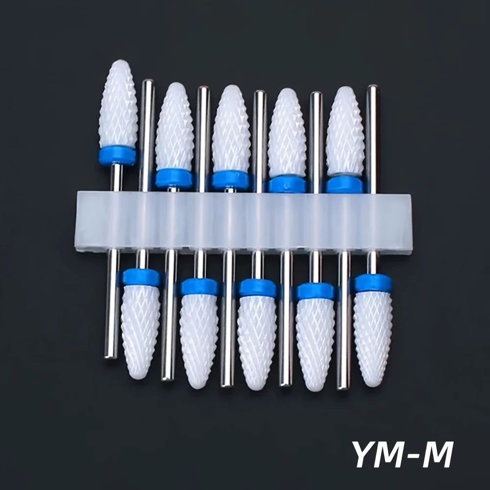 10pcs Ceramic Nail Drill Bits Set, Electric Manicure & Pedicure Milling Cutter, For Nail Polishing Machine