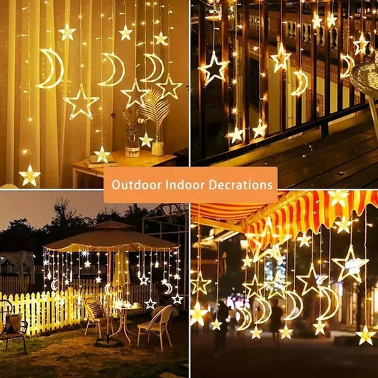 LED Fairy String Curtain Window Lights Twinkle Star Moon Lamp USB Home Wedding Festival Birthday Party Decor Romantic Decoration