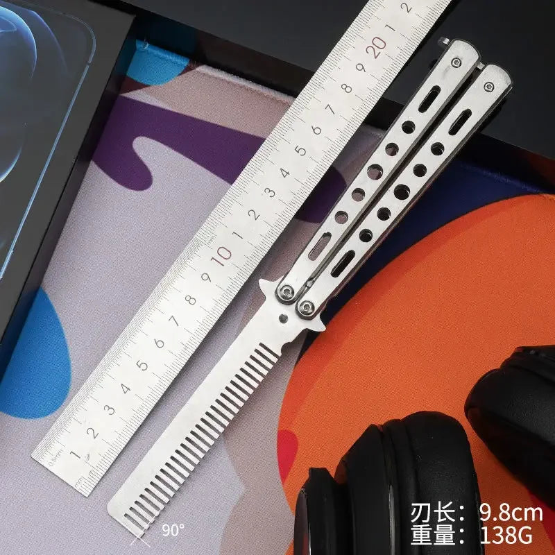 Foldable Comb Stainless Steel Practice Training Butterfly Knife Comb Beard Moustache Brushe Salon Hairdressing Styling Tool