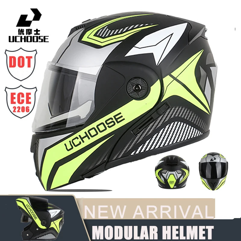New Modular Motorcycle helmet full face racing with Double sun visor Women man flip up helmet Double lens DOT