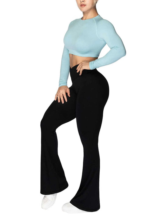 Women's High Waist Yoga Pants Fit Flared Leg for Summer Crossover Waist Wide Leg Pants Comfortable Fitness Sports Leggings