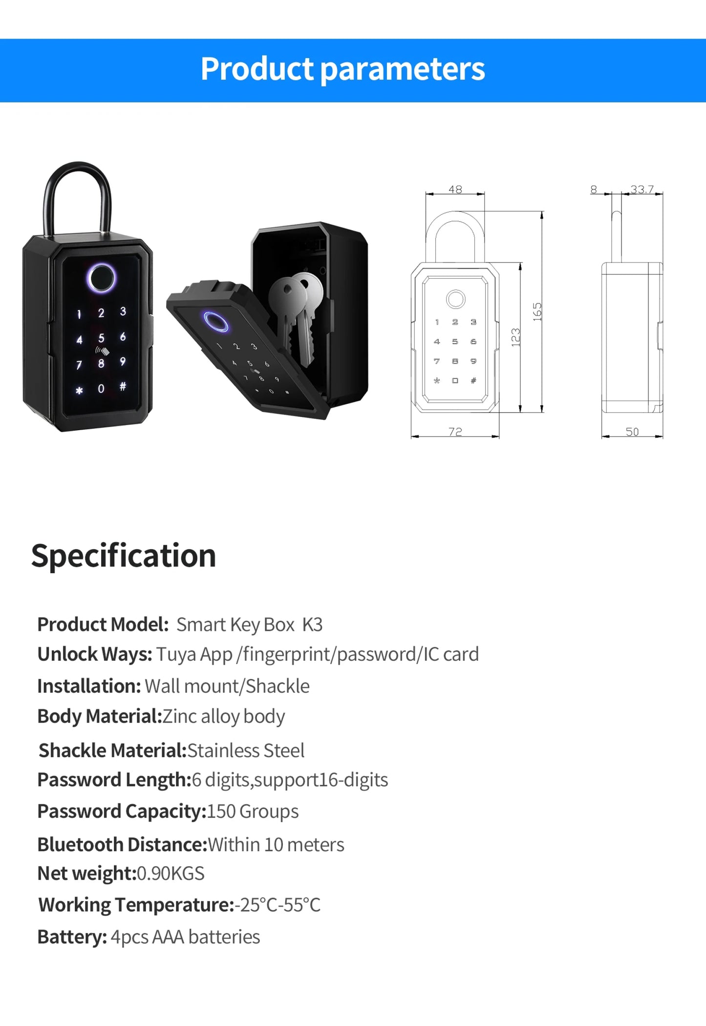 Tuya Smart Key Box Fingerprint Safe Storage Lock Key Digital Security Lockbox Combination Code IC Card Unlock Door Airbnb Rental