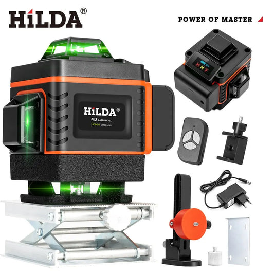 HILDA 16/12Lines 4D Laser Level Green Line SelfLeveling 360 Horizontal And Vertical Super Powerful Laser Level Green Beam