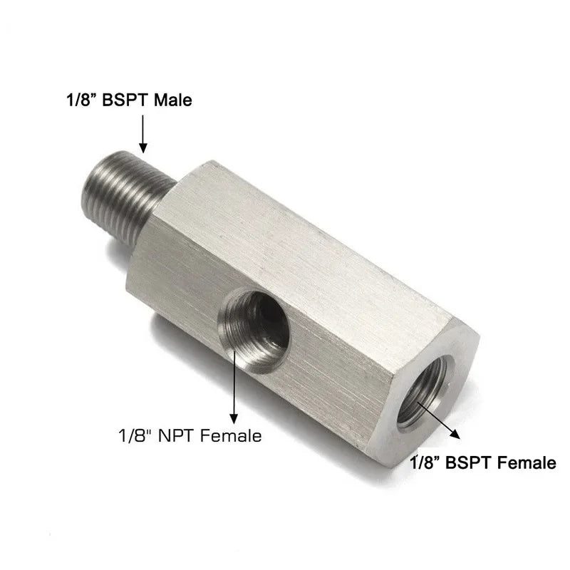 Car fuel pressure sensor tee adapter Feed Line Gauge T Port Fitting -Male female M12 M14 M10 1/8NPT 1/4NPT with Side hole 1/8NPT