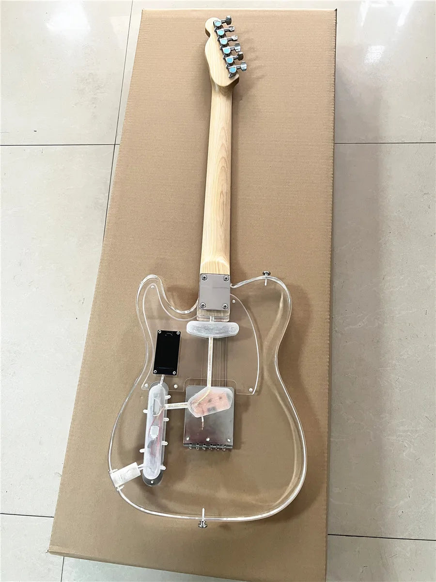 High quality classic acrylic transparent Plexiglass crystal 6-string electric guitar LED lights Maple guitar neck Free shipping