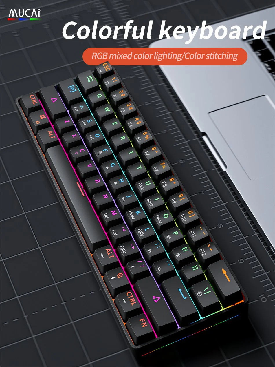 MUCAI 61USB Wired Mechanical Keyboard Red Axis 61 Keys Hot Swappable Interface RGB Lighting Compact Practical Design