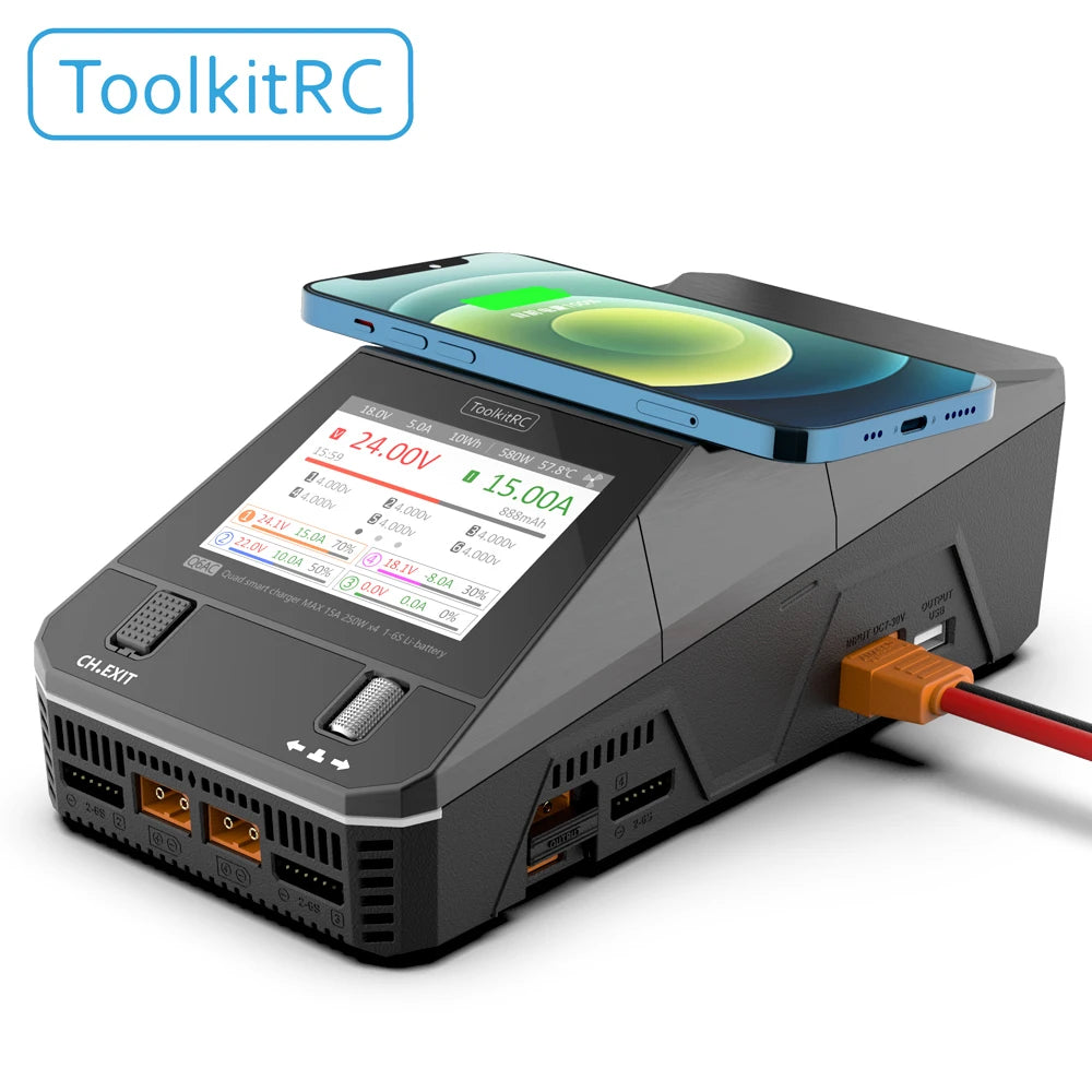 ToolkitRC Q6AC Charger AC 400W/DC 1000W 4CH output Built-in 65W USB A/TYPEC Output ,LiPo, 1-6S，NiMH 1-16S,PB 1-10S Charger IPS