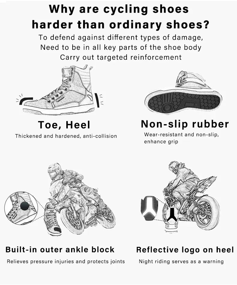 Men Motorcycle boots Breathable Anti-fall Rider Road Racing Casual Shoes Boots Gear Shift Rubber Sole Reflective Motorbike Shoes