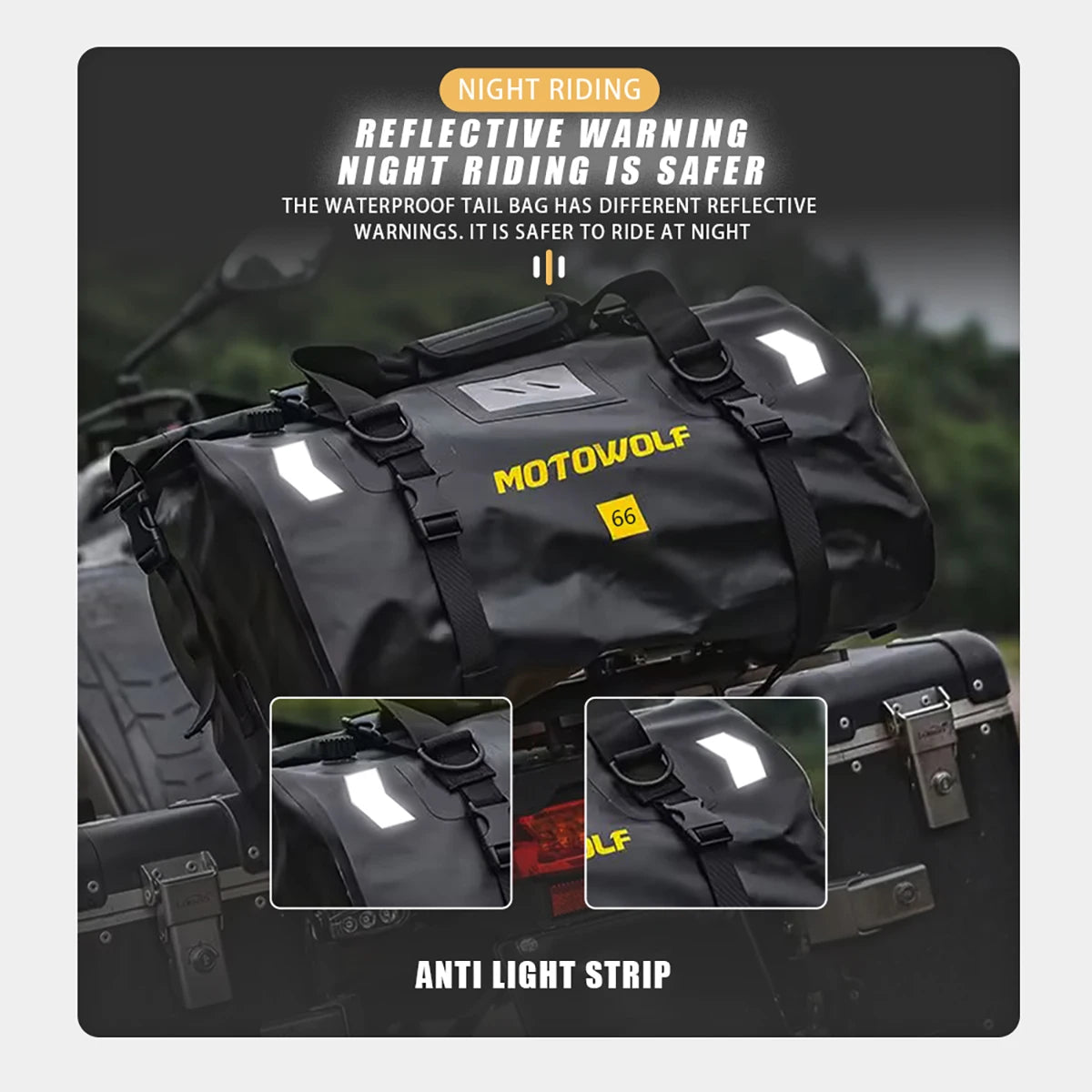 Motorcycle Dry Bag Waterproof Reflective Tail Duffle Bag Skiing Travel Hiking Camping Boating Riding Fishing Outdoor Luggage