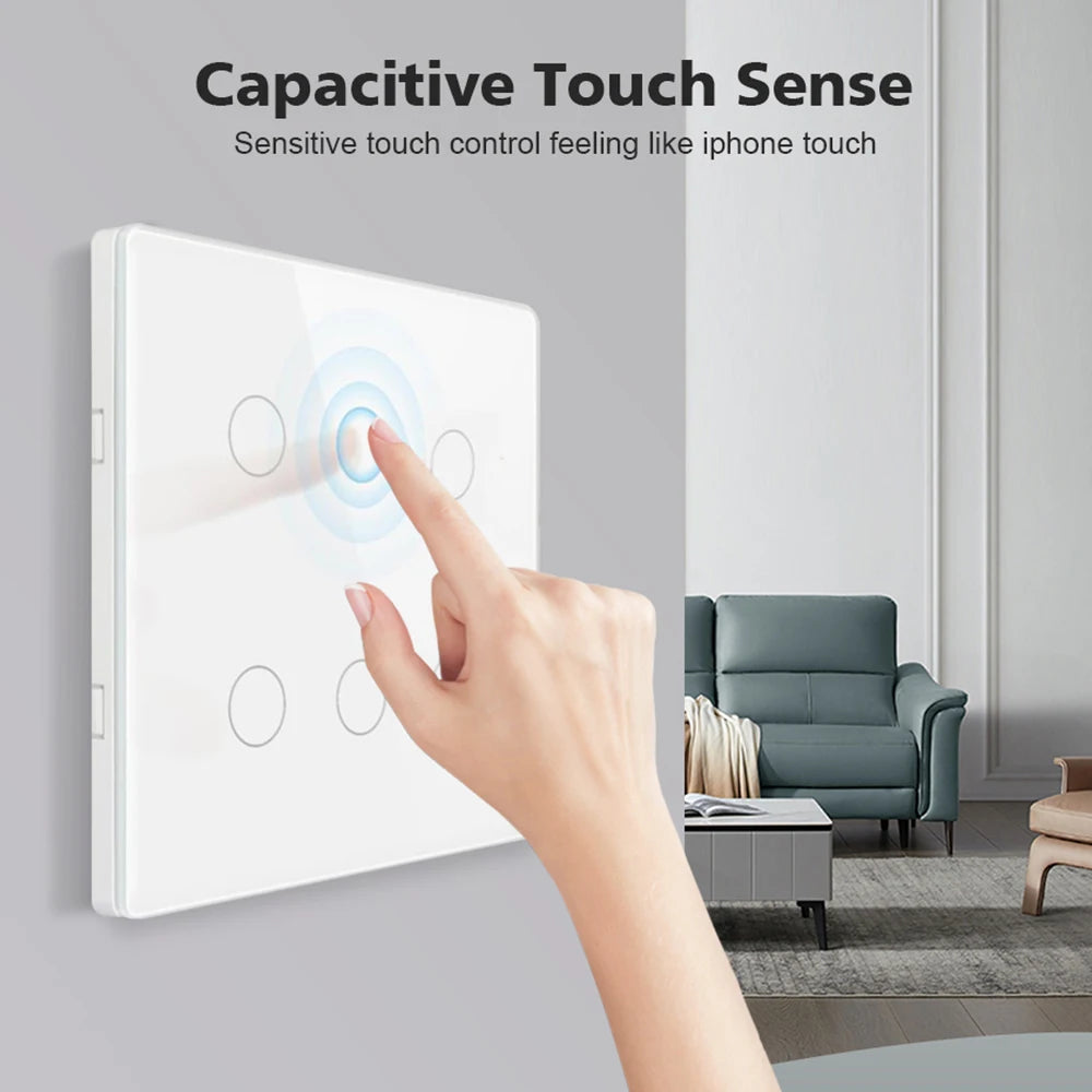Tuya Smart WiFi Light Switch 4x4 Brazil Light Wall Switches Touch Panel 4/6 Gang Wireless Control for Alexa Google Home 100-250V