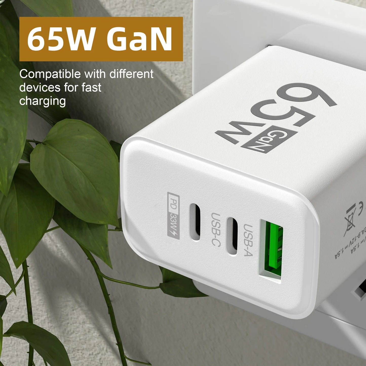 65W GaN USB PD Charger 3 Ports Fast Charging Type C Mobile Phone Adapter Quick Charger3.0 For iPhone 15 14 Samsung Xiaomi Huawei