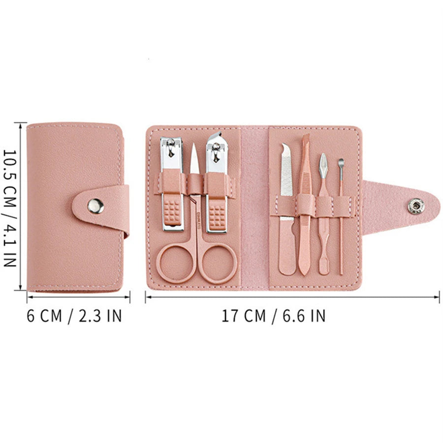7pcs Nail Care Cutter Scissor Tweezer Clipper Manicure Pedicure Kit Set With Colorful PU Leather Case