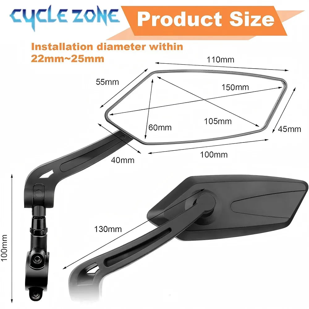 Bicycle Rear View Mirror Bike Handlebar Reflector 360° Rotatable Wide Range Back Sight MTB Mountain Road Riding Safety Rearview