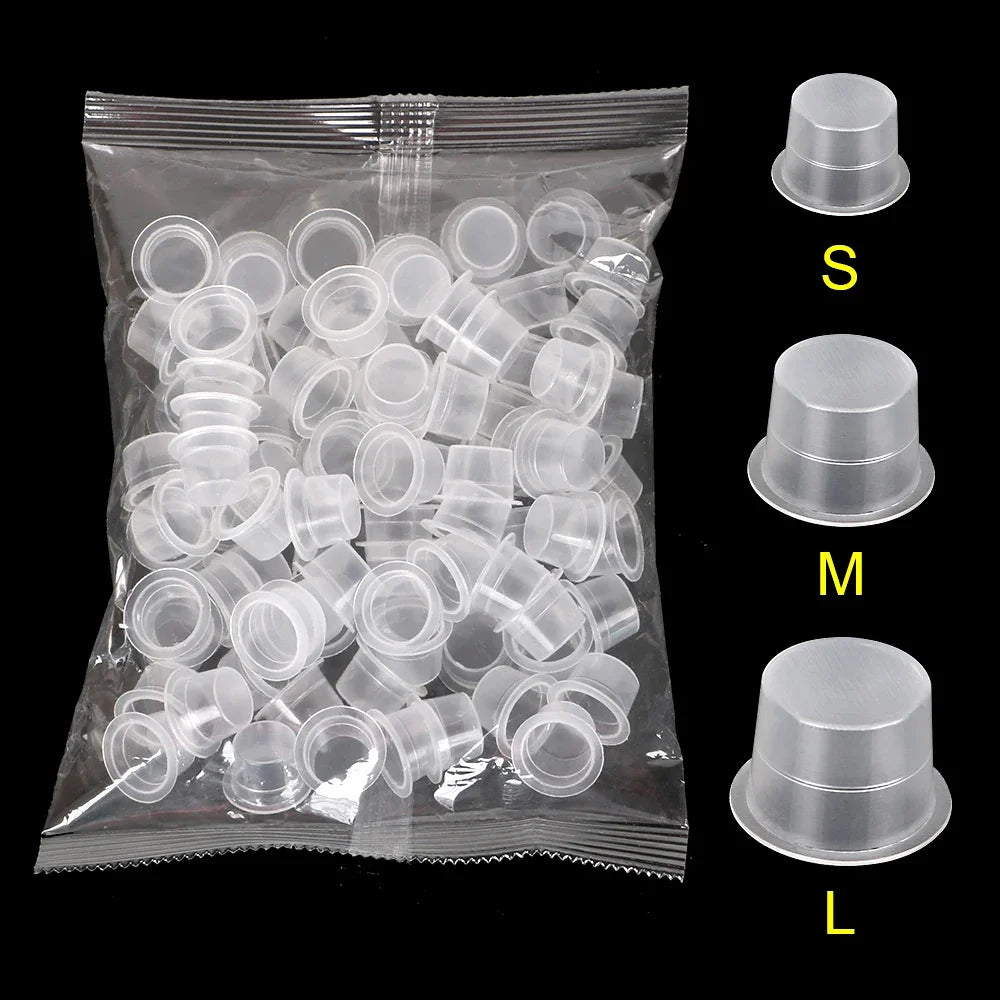 100pcs Tattoo Large Medium Small Ink Pigment Cup Ring Transparent Microblading Cap Lip Eyebrow PMU Bleaching Supplies Cream