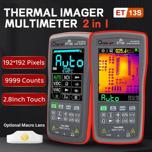 TOOLTOP ET13S Thermal Camera 192*192 Optional Macro Lens Thermal Camera Multimeter 9999 Counts Voltage Duty Cycle Diode Ohm Test