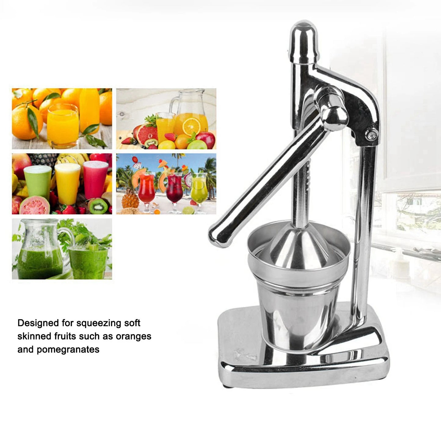 Citrus Squeezer Manual Orange Squeezer 304 Stainless Steel Food Grade Minimalist Compact Ergonomic Rubber Handle Fruit Presser