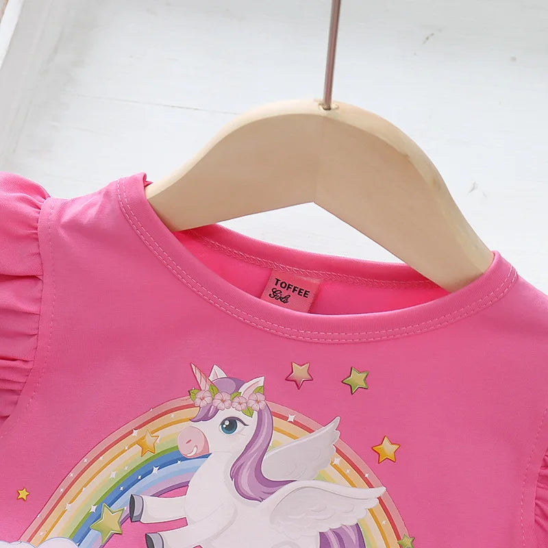 Kids Dresses for Girls Sohort Sleeve Unicorn Girls Sequins Costume Princess Dress Kids Daily Clothes