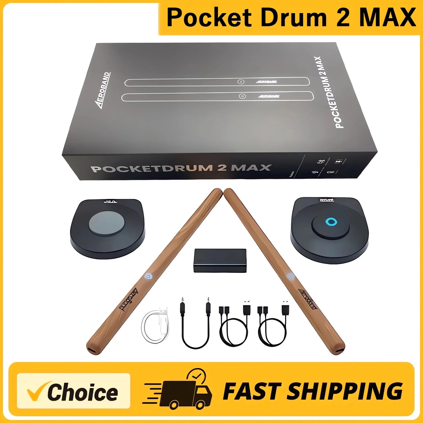 2024 New Pocket Drum 2 MAX Somatosensory Digital Electronic Air Drum Stick Set Drumsticks & Foot Pedals & Bluetooth Adapter
