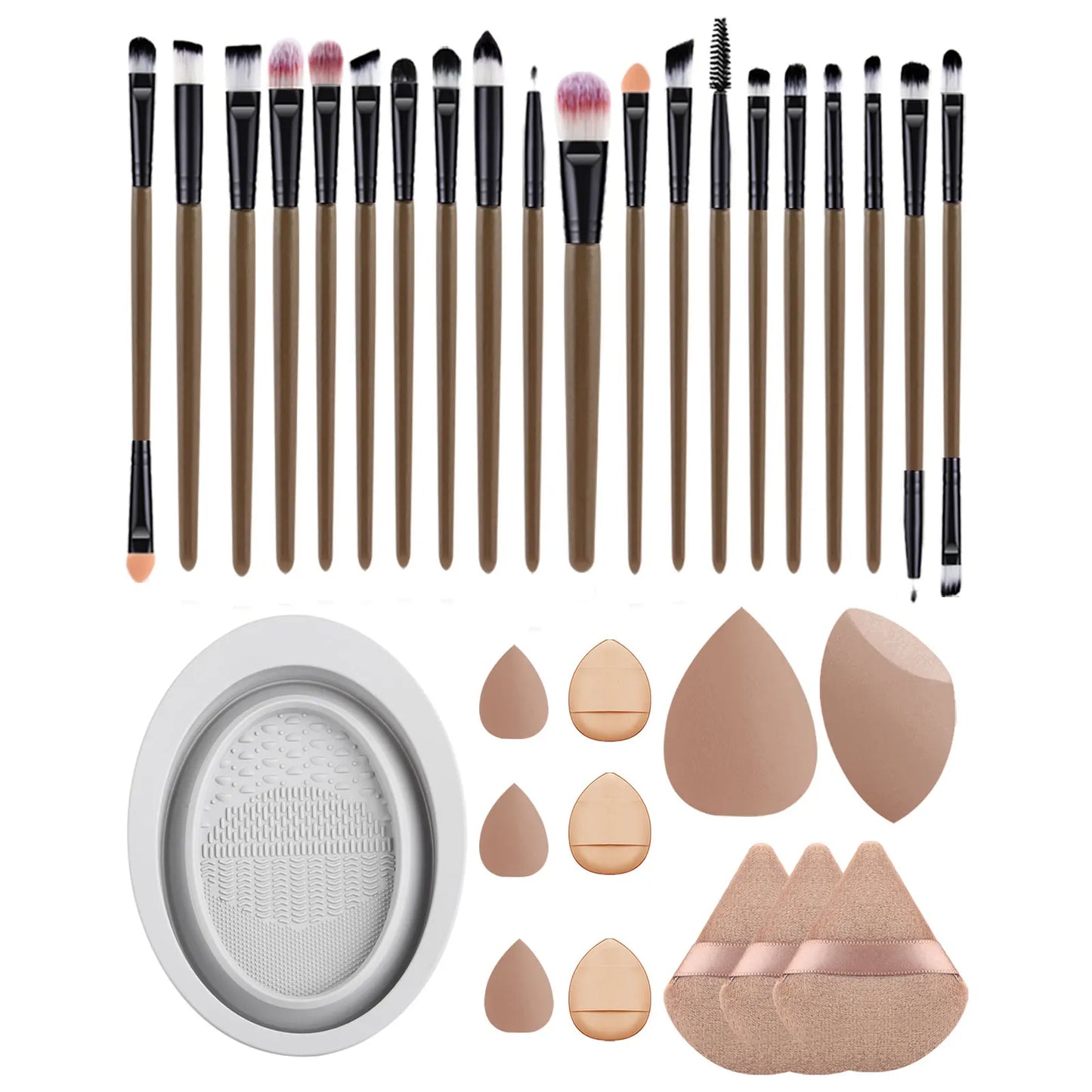 32pcs Makeup Beauty Tool Set &1pc Oval Washing Bowl & 5pcs  Beauty Egg & 3pcs Scalloped Powder Puff 3pcs Thumb Air Cushion