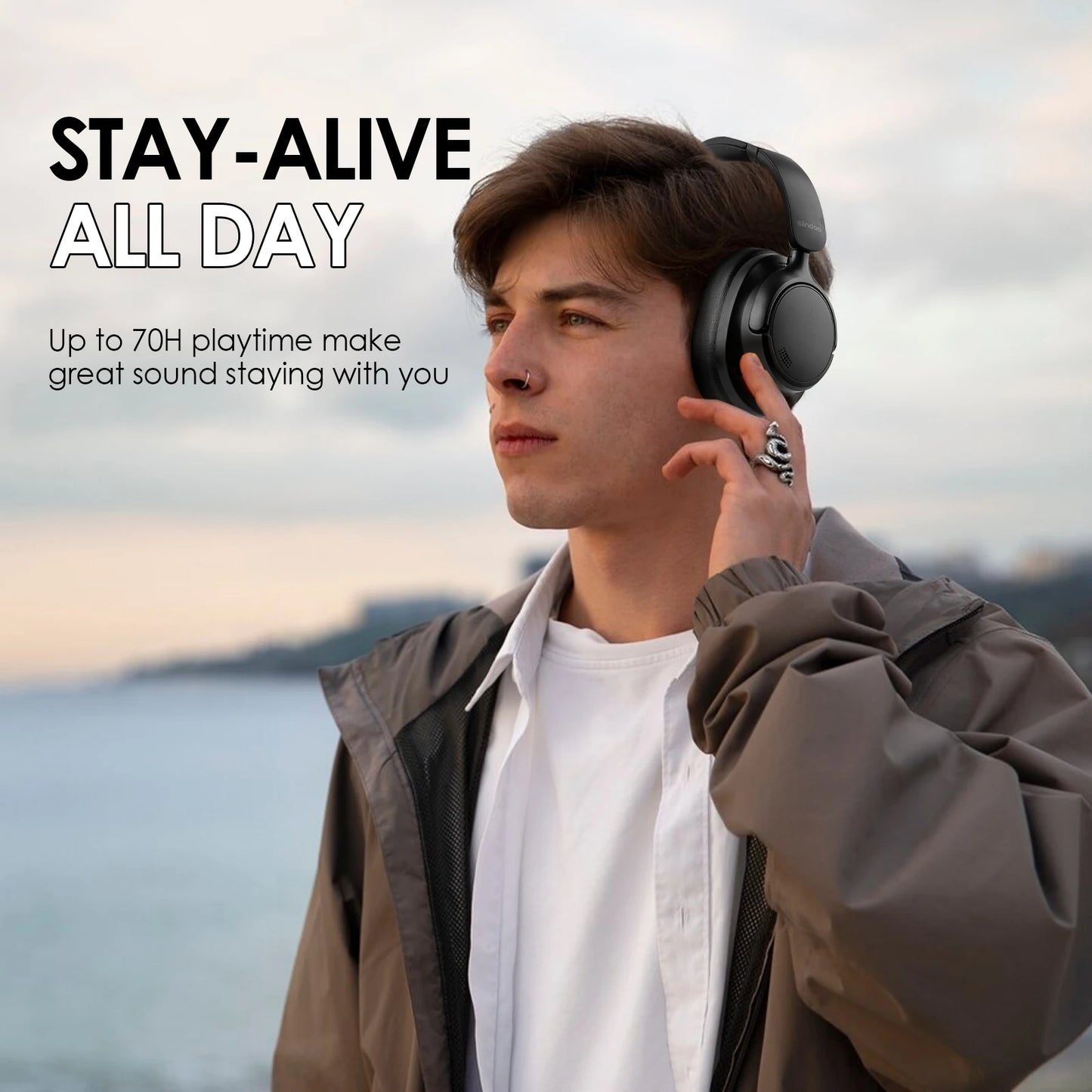Siindoo Newest JH-ANC630 Active Noise Cancelling Wireless Headphones Over Ear Bluetooth earphones with Mic 70H Playtime Black