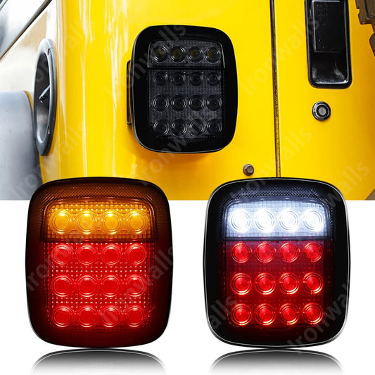 2pcs Car LED Tail Lights Smoked Shell 16LED Tail Light Brake Reverse Light Turn Signals for Jeep Wrangler YJ TJ CJ