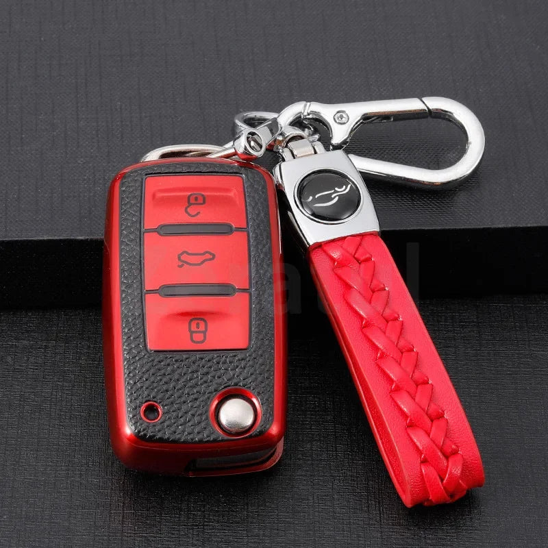 TPU Leather Car Key Cover Case Procted For VW Golf Bora Jetta POLO Passat Skoda Superb Octavia Fabia SEAT Ibiza Leon 2/3 Buttons